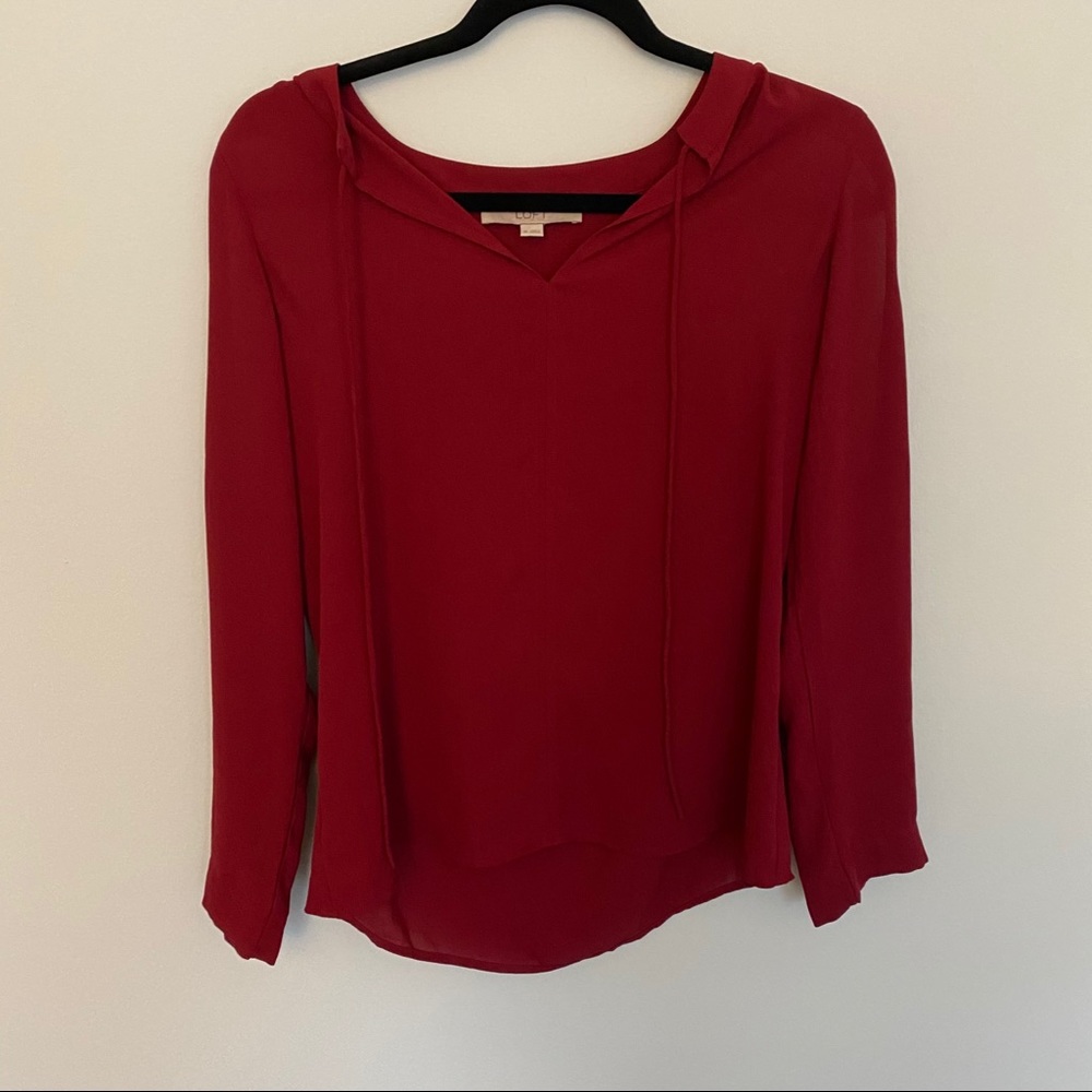 LOFT red cold shoulder long sleeve blouse